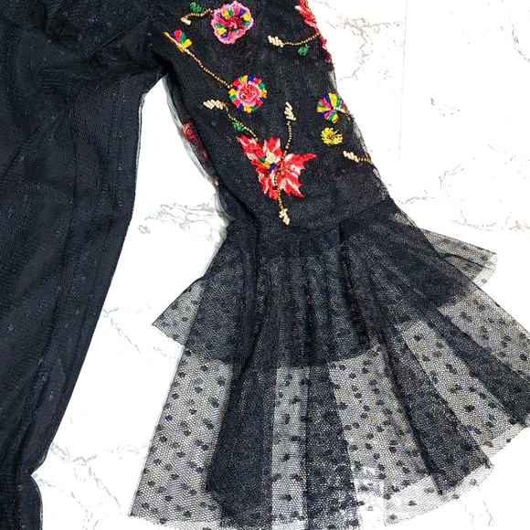 Zara black mesh lace embroidered mini dress, XS - Picture 5 of 9